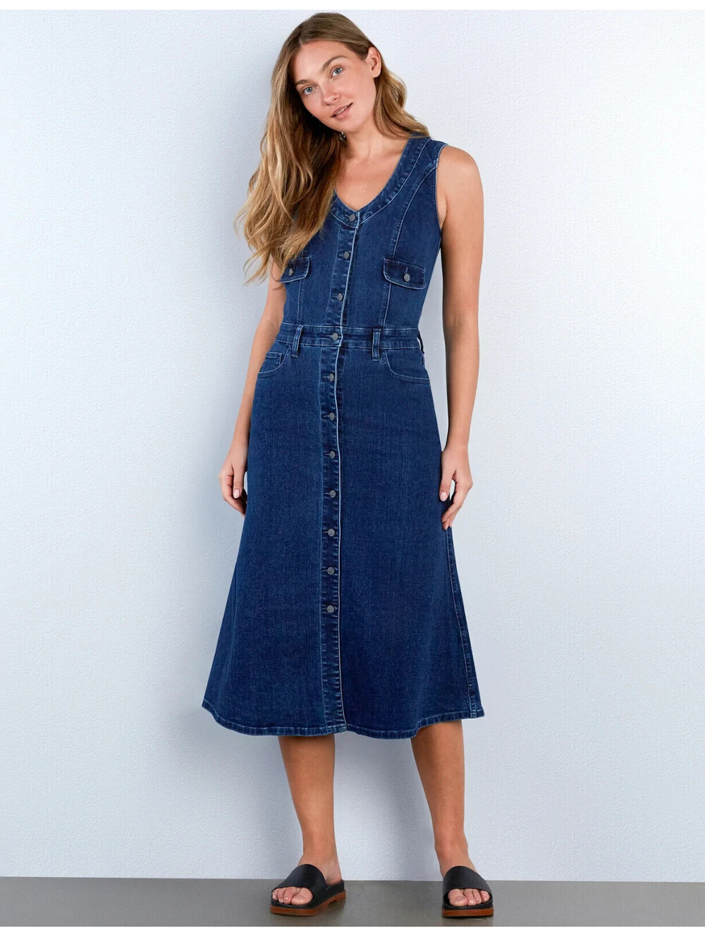 NEW, Wash lab Denim Vest Midi Dress in Blue Sz M #MD2436